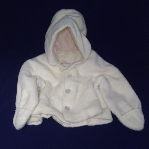 Handmade Vintage Toddler Coat Hooded Lined in Pink Button Front Attached Mittens - Picture 1 of 12